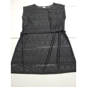 Merona Dress Women Medium Swimsuit Cover Up Black Sheer Sleeve Belted Eyelet Top